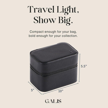 Galis Luxury Watch Case for Men High End Portable 2-Slot Watch Holder and Watch Case for Travel, Premium Watch Box for Men, Jewelry Storage Organizer, Gift for Him, Fathers, Husband (Black & Orange)
