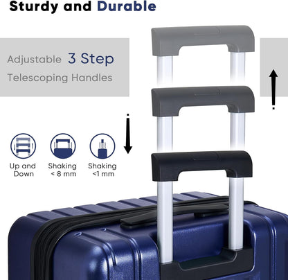 SHOWKOO Luggage Sets 3 Piece 100% PC Ultra Tough Hardside Expandable Suitcases Sets with TSA Lock Double Spinner Wheels (20in/24in/28in, Blue