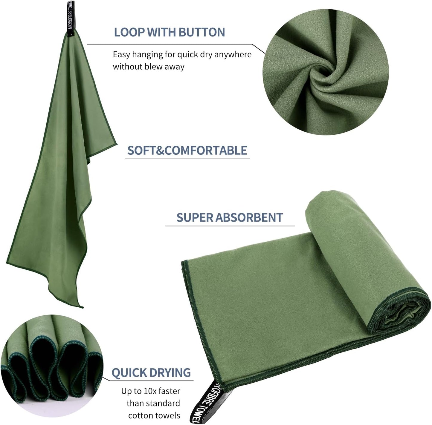 Microfiber Travel Towel, Soft Lightweight Quick Dry Towel, Super Absorbent Compact Travel & Sports & Beach Towels for Camping, Backpack, Gym, Swimming, Yoga, Hiking (S:16"×32" -ArmyGreen)