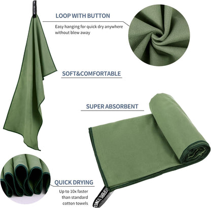 Microfiber Travel Towel, Soft Lightweight Quick Dry Towel, Super Absorbent Compact Travel & Sports & Beach Towels for Camping, Backpack, Gym, Swimming, Yoga, Hiking (XXL:40"×72" -ArmyGreen)