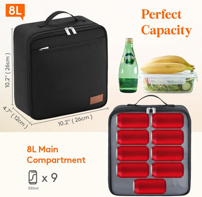Lifewit Freezable Lunch Box, Insulated Reusable Lunch Bag with 2 Ice Packs, Mini Cooler Snack Bag for Bento Box for Salad, Sandwich, Snacks fo Men Women for Work, Black 8L
