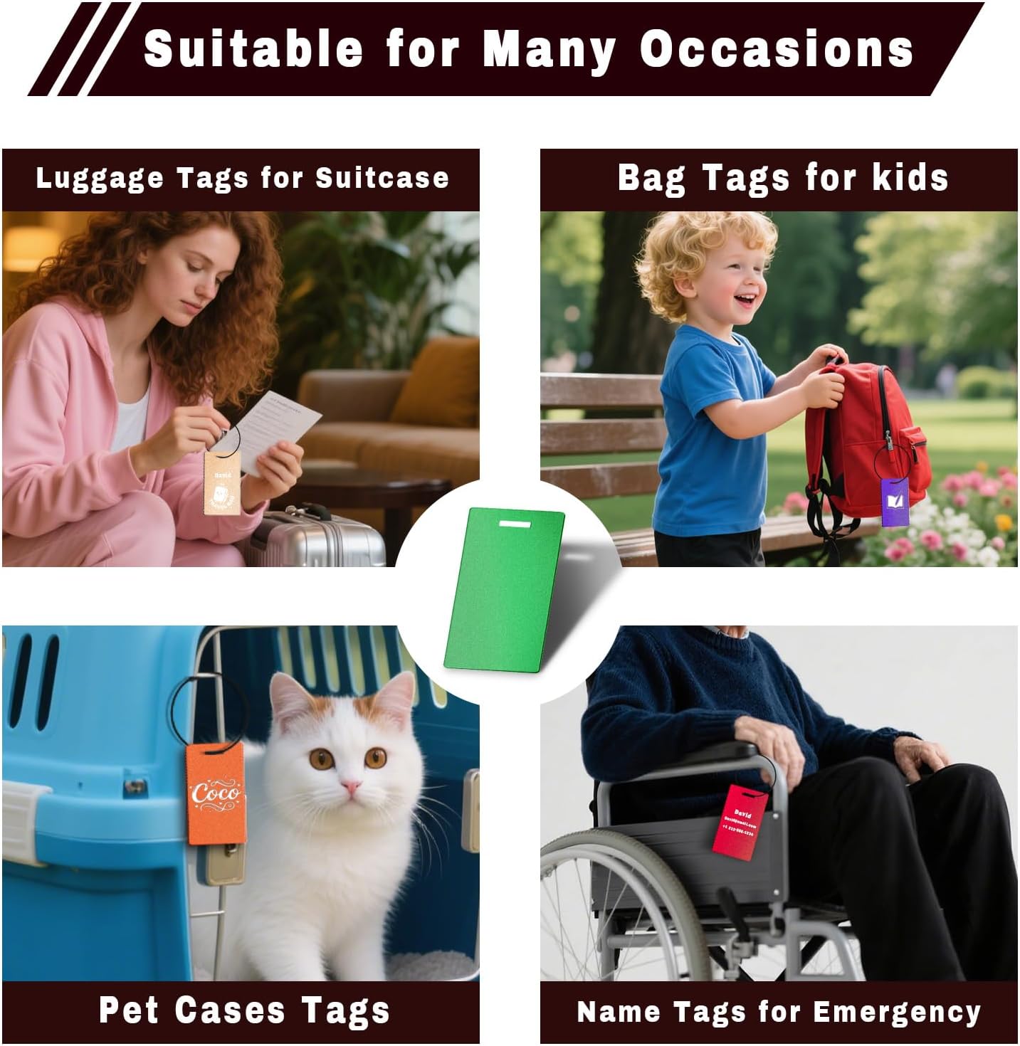 4PCS Personalized Luggage Tags for Travel Durable Aluminium Luggage Tags for Suitcases Custom Bag Tags for Backpacks Heavy Duty Personalized Name Tags for Birthday Gifts(Large,Yellow)