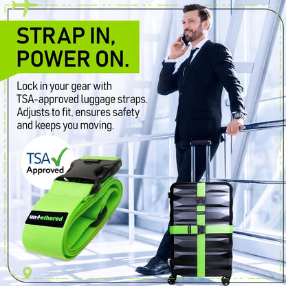Untethered Luggage Straps | TSA-Approved Suitcase Belts with Heavy-Duty Buckles. Secure Adjustable Travel Accessories for Checked Bags. 4-Pack