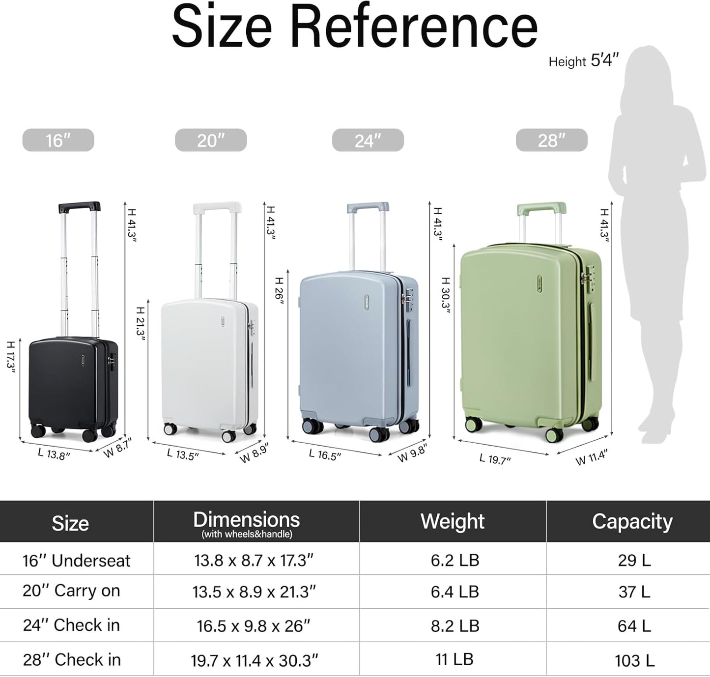 Hanke 28 Inch Luggage with Spinner Wheels Lightweight PC Hard Shell Suitcases, Large Checked Luggage with TSA Lock, Hardside Checked-Large 28" Rolling Suitcases for Travel(Bamboo Green)