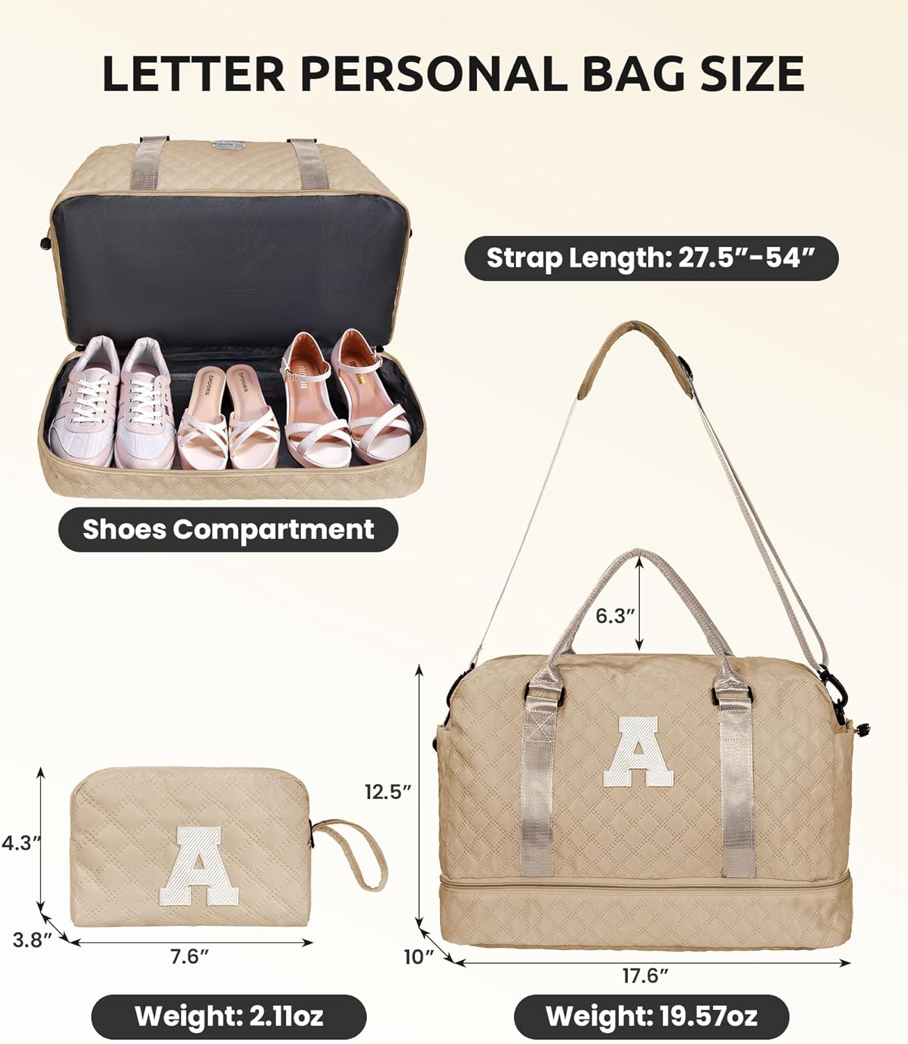 Girly Gifts for Women, Gifts for Women-Initial Travel Bag with Shoe Compartment, Personalized Weekender Bag, Monogram Overnight Bag for Women, Letter Travel Bag with Makeup Bag (Letter Q)