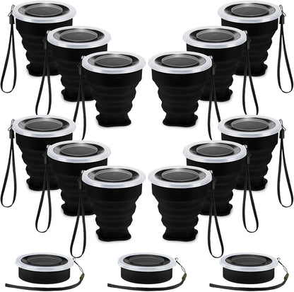 12 Pcs Silicone Collapsible Cup 7.04 oz Folding Camping Travel Collapsible Coffee Cup Portable Reusable Expandable Drinking with Lids for Outdoor Hiking