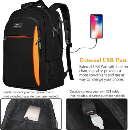 MATEIN Travel Laptop Backpack, Slim Sturdy College Laptops Backpack with USB Charging Port, Business Anti Theft Water Resistant Computer Bag Gift for Men & Women Fits 15.6 Inch Notebook