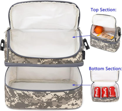 FlowFly Kids Double Decker Cooler Insulated Lunch Bag Large Tote for Boys, Girls, Men, Women, With Adjustable Strap, Digital Camo