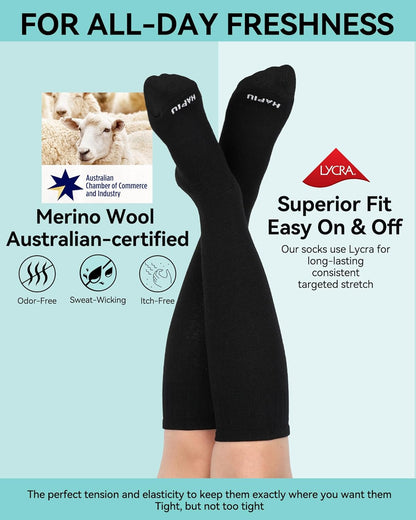 HAPIU Merino Wool Easy On Compression Socks for Women & Men, 15-20 mmHg, Plus Size Knee High Stocking for Nurses, Pregnancy, Travel, Flight, Medias de Compresión Mujer