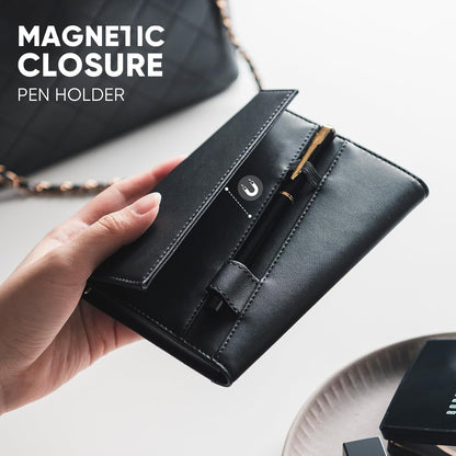 Real Leather Wallet RFID Blocking Passport Holder with Travel Lanyard Document Organizer Brown (Black)