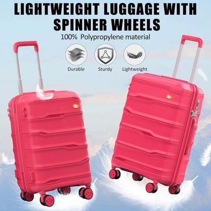 24 Inch Luggage with Spinner Wheels, Hard Shell Suitcase, Lightweight PP Luggages with TSA Lock, Checked-Medium Suitcases 24-Inch, Red