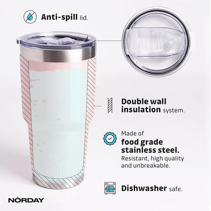 NORDAY | Tumbler with Lid - 30oz - Blush Glitter Insulated Tumbler - Stainless Steel Tumblers - Double Wall Insulated Travel Coffee Mug for Car Cup Holder - Keeps Temperature for 24hr - Anti Spill Lid