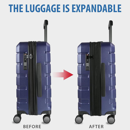 KROSER Hardside Expandable Carry On Luggage with Spinner Wheels & Built-in TSA Lock, Durable Suitcase Rolling Luggage with USB Port, Carry-On 20-Inch, Navy