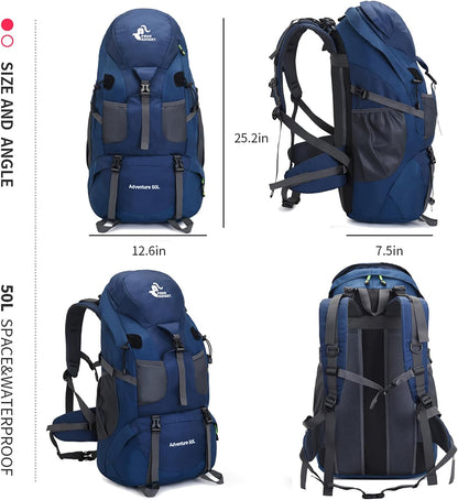 Bseash 50L Hiking Backpack, Water Resistant Lightweight Outdoor Sport Daypack Travel Bag for Camping Climbing Skiing Cycling (Navy Blue - With Shoe Compartment)
