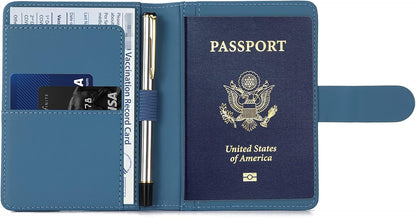 Melsbrinna Premium Leather Passport Holder Covers Case, Waterproof Rfid Blocking Travel Wallet Passport Holder with Pen Holder, Cute Passport Book for Women/Men