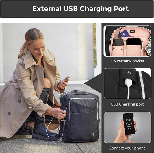 Swissdigital Design Laptop Backpack For Women，Travel Backpack With USB Charging Port，Fits 15.6 Inch School Computer Backpacks For Work Business,Platinum | KATY ROSE