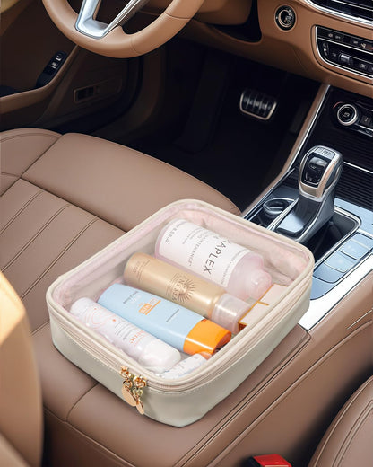 KOTORA TSA Approved Toiletry Bag with Mini Clear Makeup Bag PVC Cosmetic Bags for Women and Men, Carry on Airport Airline Compliant Bag Car Accessories for Women Her (1B White)