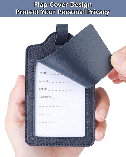 Teskyer Luggage Tags for Suitcases, TSA Approved with Privacy Protection Cover, Premium Faux Leather Bag Tags for Travel - 4 Pack, Blue