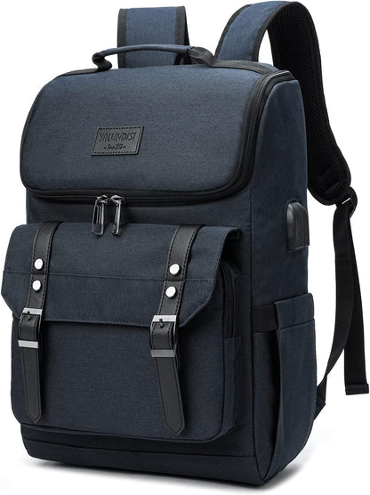 YALUNDISI Vintage Backpack Travel Laptop Backpack with usb Charging Port for Women & Men College Backpack Fits 15.6 Inch Laptop Blue