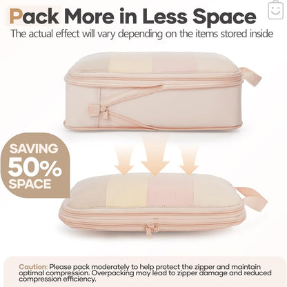 Veken 9/11 Set Compression Packing Cubes for Travel Essentials,Compressible Expandable Large Luggage Suitcase Organizer Bags for Clothing,Durable Space Saver Storage Bags with Toiletry Bags(Beige)