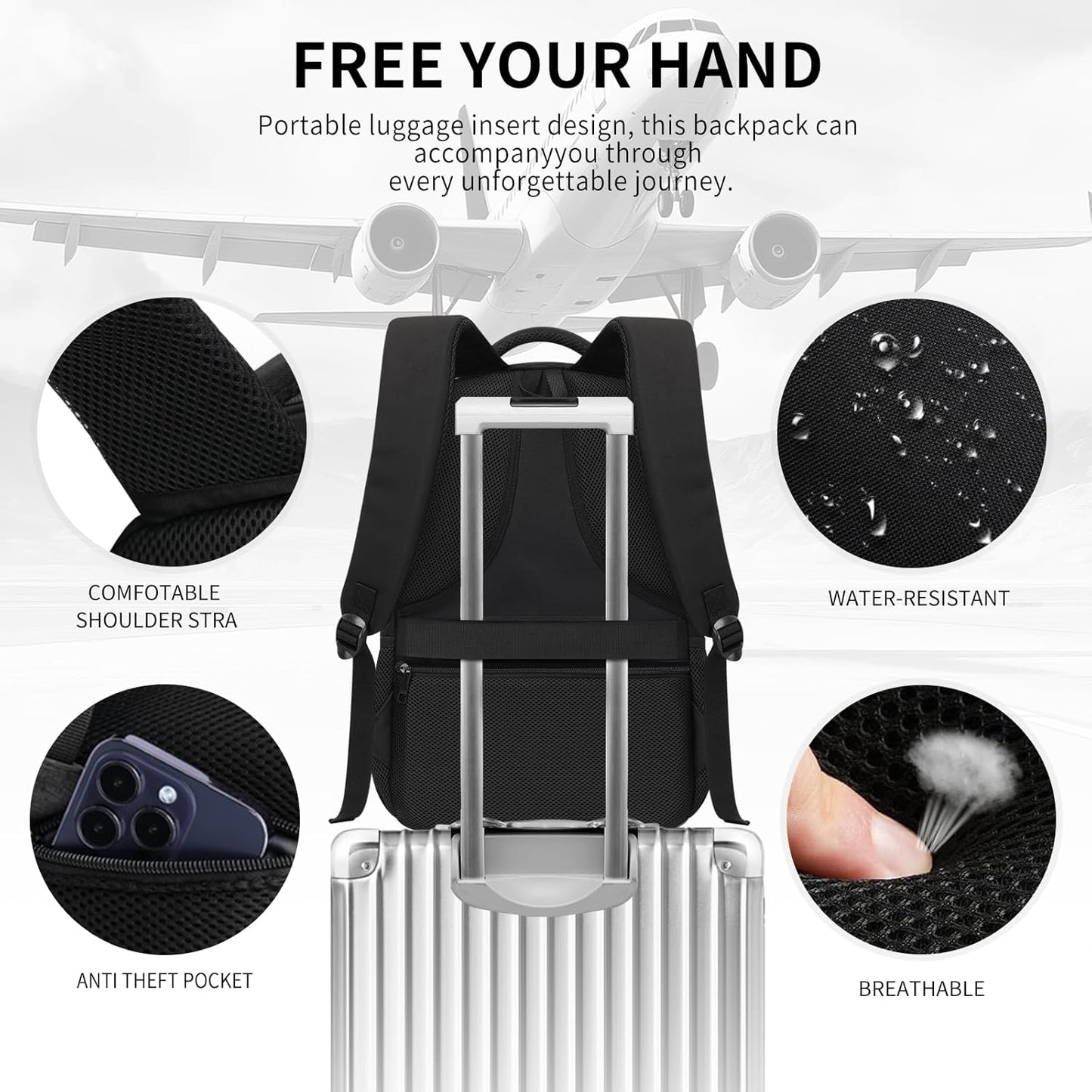 Black Backpack for Men Women, Backpack for School, School Backpacks for Boys Girls Teens, 17.3 inch Laptop Back Pack with USB Charging Port, Large College Book Bag, Business Work Travel Bookbag