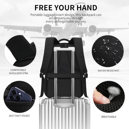 Black Backpack for Men, Backpack for School, School Backpacks for Boys Teens, 15.6 inch Laptop Back Pack with USB Charging Port, Large College Book Bag, Business Work Travel Bookbag
