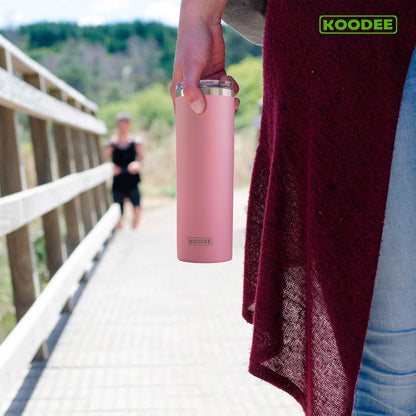 koodee 20 oz Stainless Steel Skinny Tumblers (2 Pack) Double Wall Insulated Water Tumbler Cup with Lid and Straw, Slim Travel Tumbler for Women/Men Diy Birthday Gift （Baby Blue-Pink）
