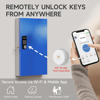 WeHere 96 Key Lock Box(Plus) Wall Mount, APP Bluetooth/One Time Password/Wi-Fi Remote/Fixed Code/Key Unlock, Smart Key Cabinet, Key Organizer box for Car Dealert, Hotel, Office, Real Estate Key Manage