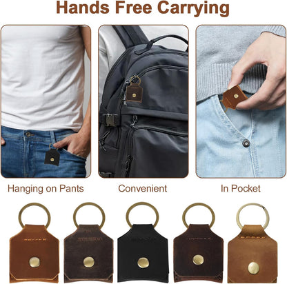 Jack&Chris Genuine Leather SD Card Holder Keychain, Anti-Shock Anti-Dust SD Card Case, Portable Camera Accessories for SD CF CFexpress Micro SD Nano SIM and Micro SIM Cards, Dark Brown 2 Packs