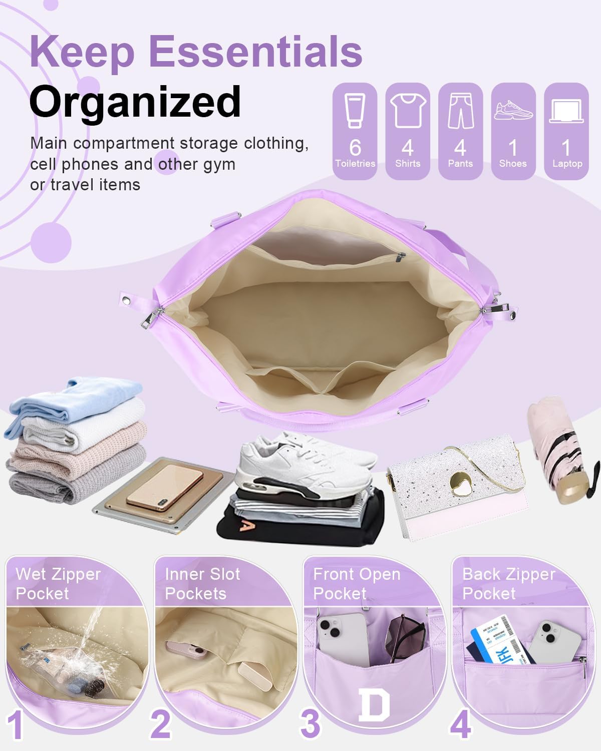 Daughter Niece Gifts for Teen Girl Kids, Initial Travel Duffel Bag Sports Gym Bag Personalized Gifts Weekender Bag，Monogram Overnight Bag Cute Dance Bag Birthday Bridesmaid Gifts for Women(Purple, D)