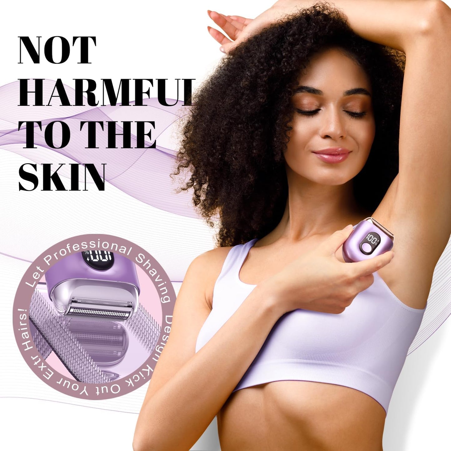 Cordless Electric Shaver for Women: Mini Electric Razors with LED Display - Rechargeable Bikini Trimmer - IPX7 Waterproof Wet Dry Face Razor for Body Pubic Leg (Purple Little)