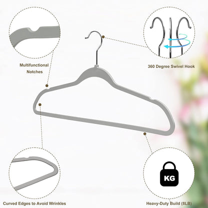 Quality Hangers Clothes 200 Pack - Non-Velvet Plastic for -Heavy Duty Coat Hanger Set -Space-Saving Closet with Chrome Swivel Hook, Functional Non-Flocked Hangers, Black, 17.5'' (PL020/ctn)