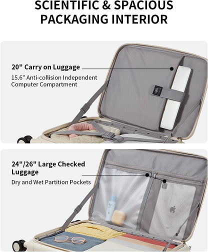 aji Expandable Top Open 24 Inch Checked Luggage with Spinner Wheels, Large Suitcase with TSA Lock, Hardside Travel Luggage Suitcases for Men Women, for 14+Days Travel, Coconut White