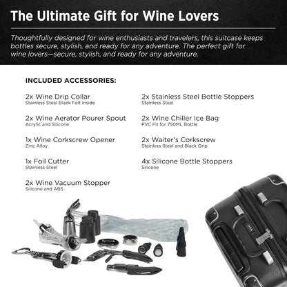 FlyWithWine® by VinGardeValise 12-Bottle Hard Shell Wine Suitcase with Hinomoto 360° Spinner Wheels – TSA Approved Wine Luggage with Removable Foam Insert and 18 Wine Accessories
