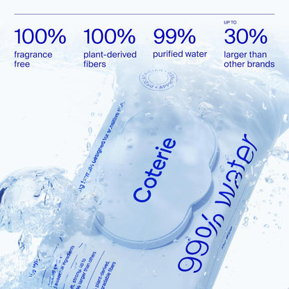 Coterie Baby Wipes for Sensitive Skin, Plant-Based & Plastic-Free Fibers, 99% Water, Hypoallergenic, pH Balanced, Unscented, Clean and Gentle Baby Essentials, 4 Standard Packs and 8 Travel Size Packs