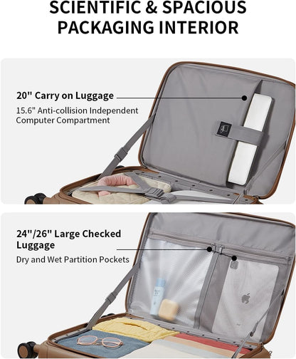 aji Expandable Top Opening Carry On Luggage Airline Approved, 20 Inch Lightweight Hardside Carry On Suitcase with Spinner Wheels, Travel Luggage with Laptop Compartment for Women Men, Chocolate Brown