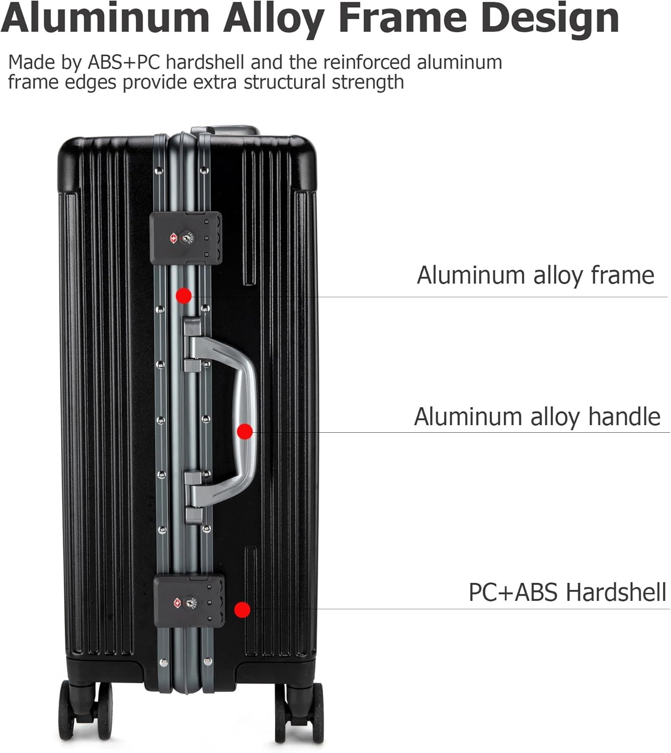 feilario 20in Aluminium Frame PC Hard Shell Spinner Wheels Luggage, Built-In TSA lock Carry on Suitcase, with Cup Holder, USB Port, Phone Holder