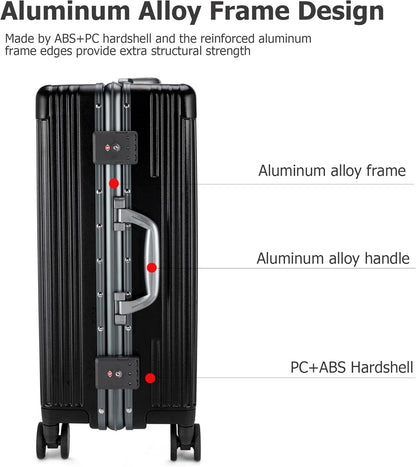 feilario 20in Aluminium Frame PC Hard Shell Spinner Wheels Luggage, Built-In TSA lock Carry on Suitcase, with Cup Holder, USB Port, Phone Holder