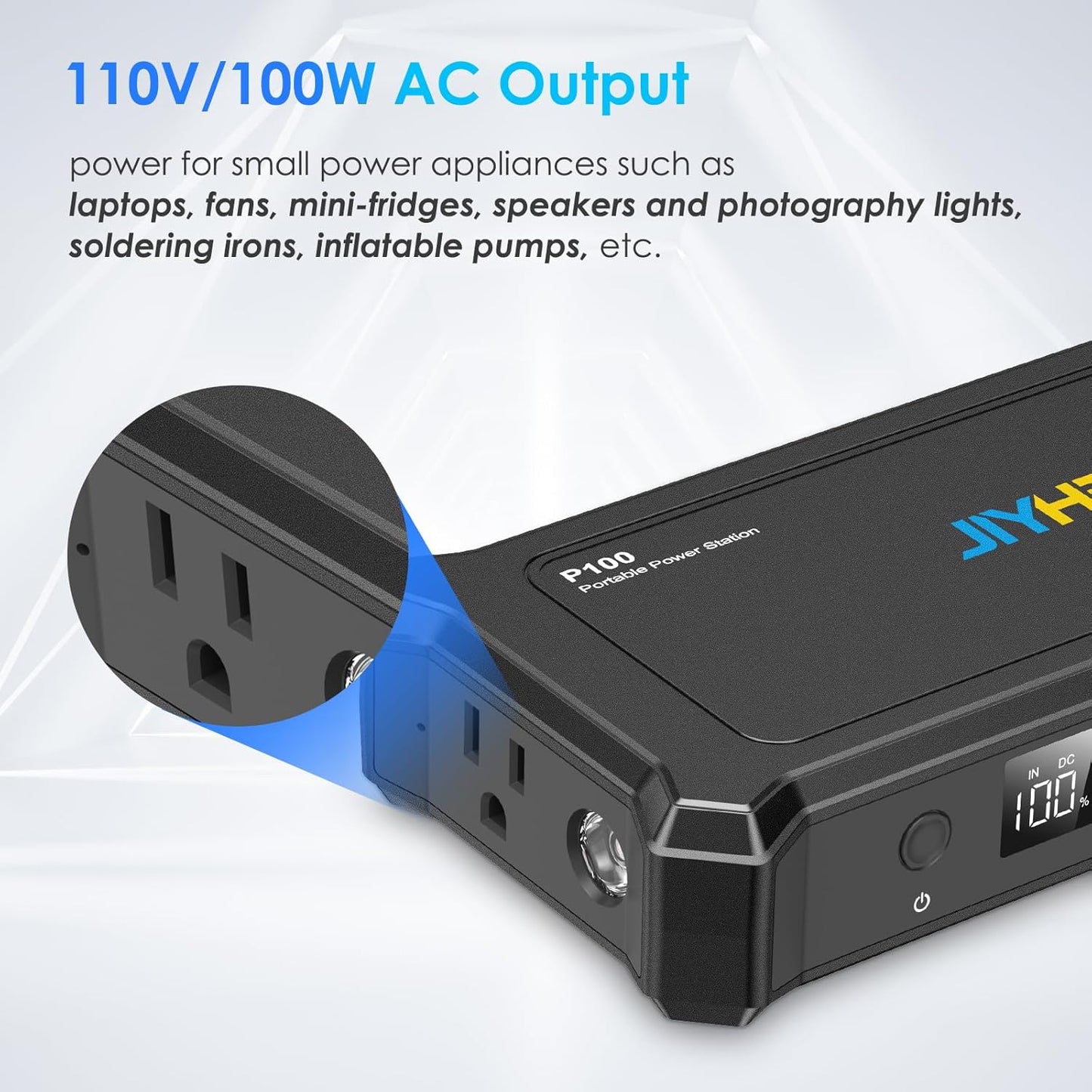 JIYHF Portable Power Bank with AC Outlet - 99.9Wh Laptop Charger & Backup Power, 100W AC + 65W USB-C PD Fast Charging for Travel, Home & Outdoor, Emergency Use(FAA Compliant)