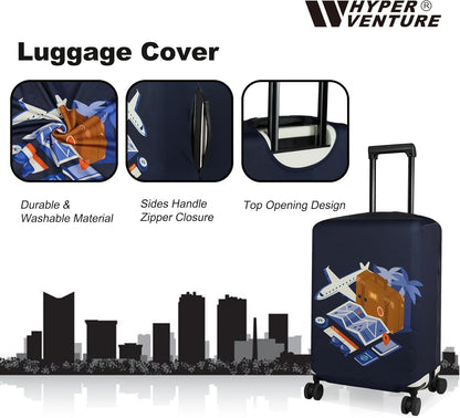 HYPER VENTURE Washable Luggage Cover - Fashion Suitcase Protector Fits 23-26 Inch Luggage (Journey, M)