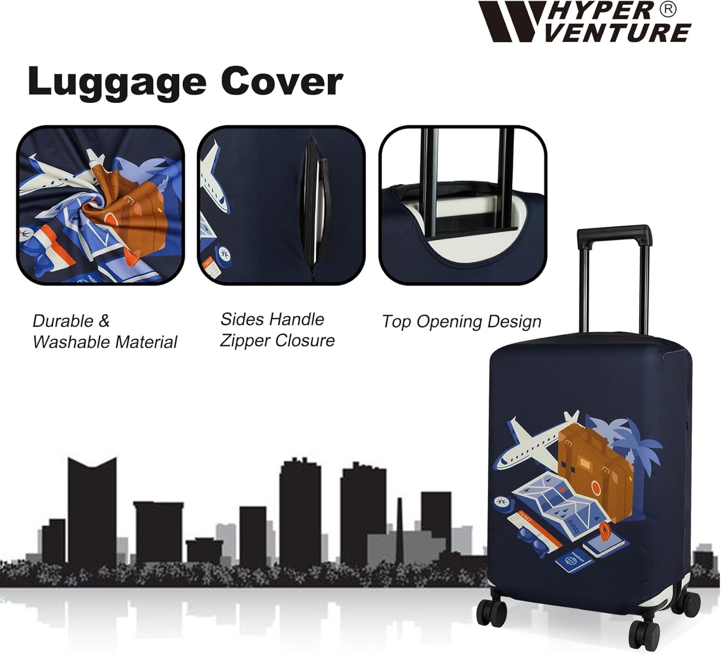 HYPER VENTURE Washable Luggage Cover - Fashion Suitcase Protector Fits 18-22 Inch Luggage (Journey, S)