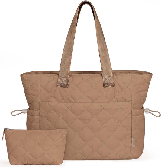 TOPEAST Tote Bag for Women, Large Puffer Tote Bag with Zipper, Lightweight Work Bags for Women, Quilted Bags for Nurse Travel