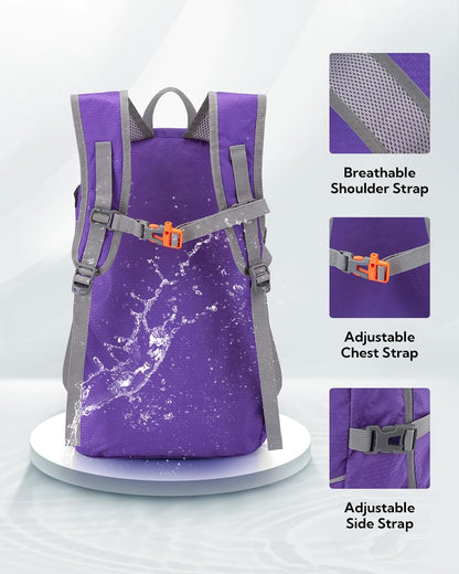 WATERFLY Hiking Foldable Daypack Backpack: 25L Ultra Lightweight Packable Waterproof Outdoor Travel Day Pack for Woman Man