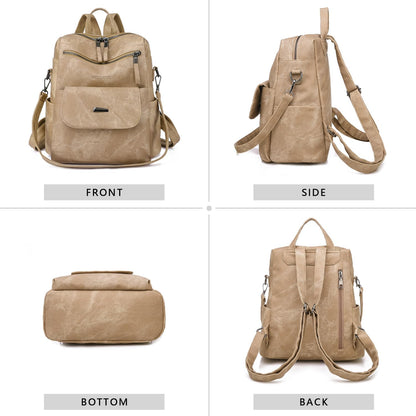PU Leather Backpack Purse for Women Fashion Multipurpose Design Handbag Ladies Shoulder Bags Travel Backpack Khaki