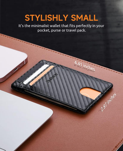 Buffway Mens Slim Wallet, Minimalist Thin Front Pocket Leather Credit Card Holder with RFID Blocking for Work Travel