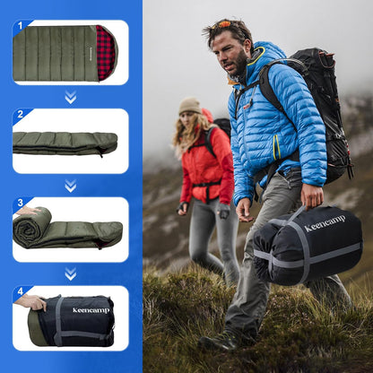 0 Degree Sleeping Bag Cotton Flannel Winter Cold Weather for Adults XXL Sleeping Bag 4 Season Big and Tall with Pillow Compression Sack