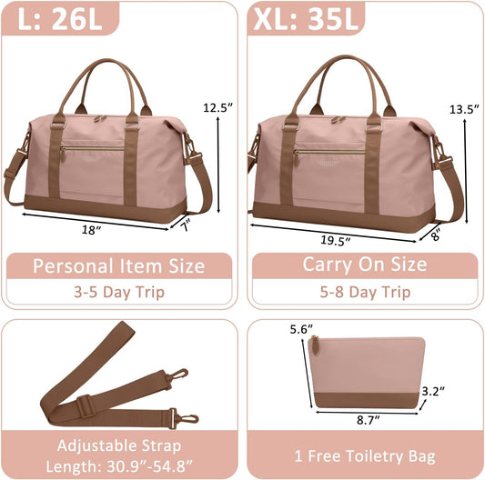 Travel Duffle Bag for Women, Weekender Bags, Hospital Bag for Labor Delivery, Lightweight Tote Duffel Overnight Bag with Luggage Sleeve, Airplane Travel Bags with Toiletry Bag, X-Large,Pink