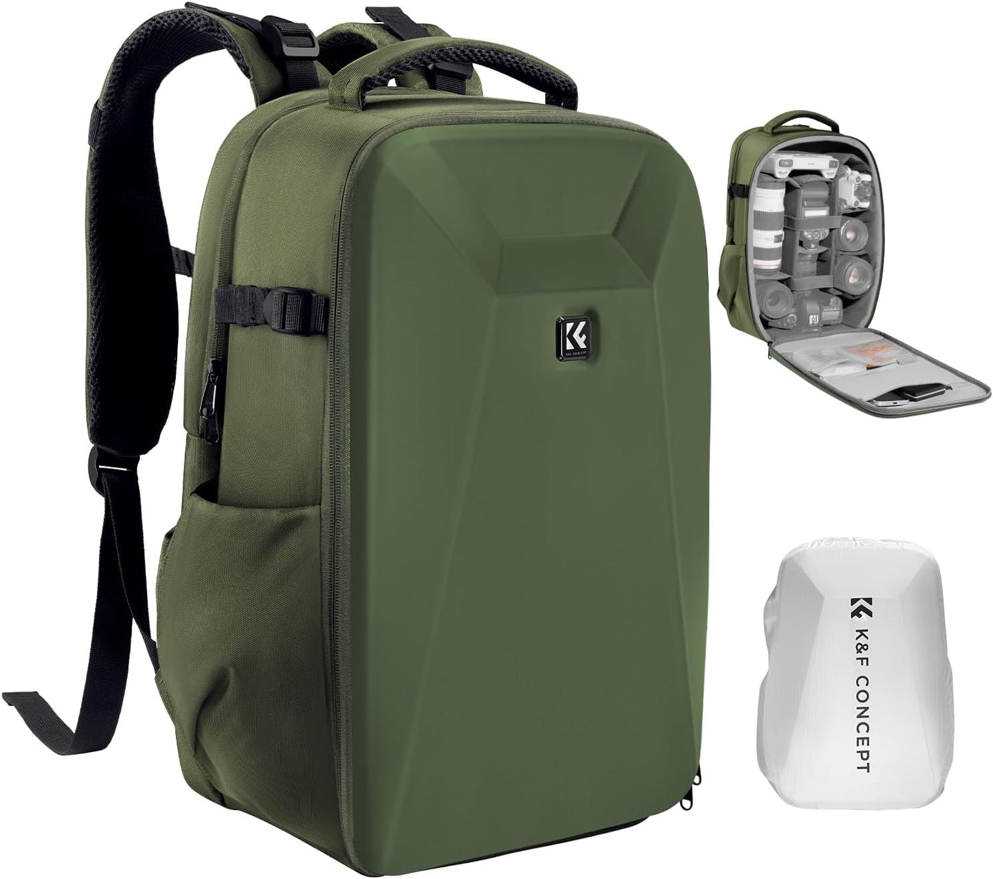 K&F Concept Camera Backpack,Hardshell Photography DSLR Camera Bag with 15-15.6 Inch Laptop Compartment Waterproof Hard Shell Camera Case Compatible with Canon/Nikon/Sony/DJI Mavic Drone