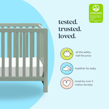 Carter's by DaVinci Colby 4-in-1 Baby Crib Convertible to Toddler Bed, Daybed, Full-Size Bed - Durable - GREENGUARD Gold Certified - 4 Adjustable Heights, Conversion Kit Sold Separately - Light Sage