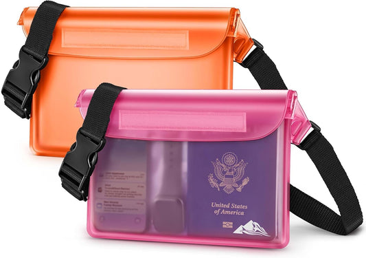HEETA Waterproof Fanny Pack, Waterproof Pouch Dry Bag 2/3/4 Pack for Phone Passport Purse, Adjustable Waist Strap for Swimming Kayaking Boating Paddle Board Accessories Cruise Beach Camping Essentials